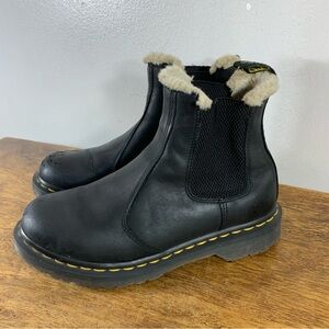 Dr. Martens Black Leather Chelsea Winter Boots with Shearling Collar